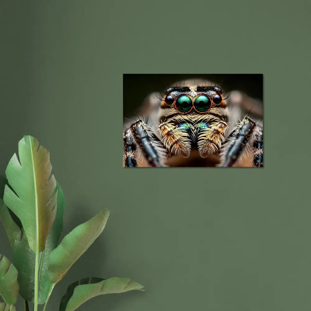 Close-up of framed jumping spider for Fine Art Poster Eight-Eyed Watcher PixiOnyx Nature