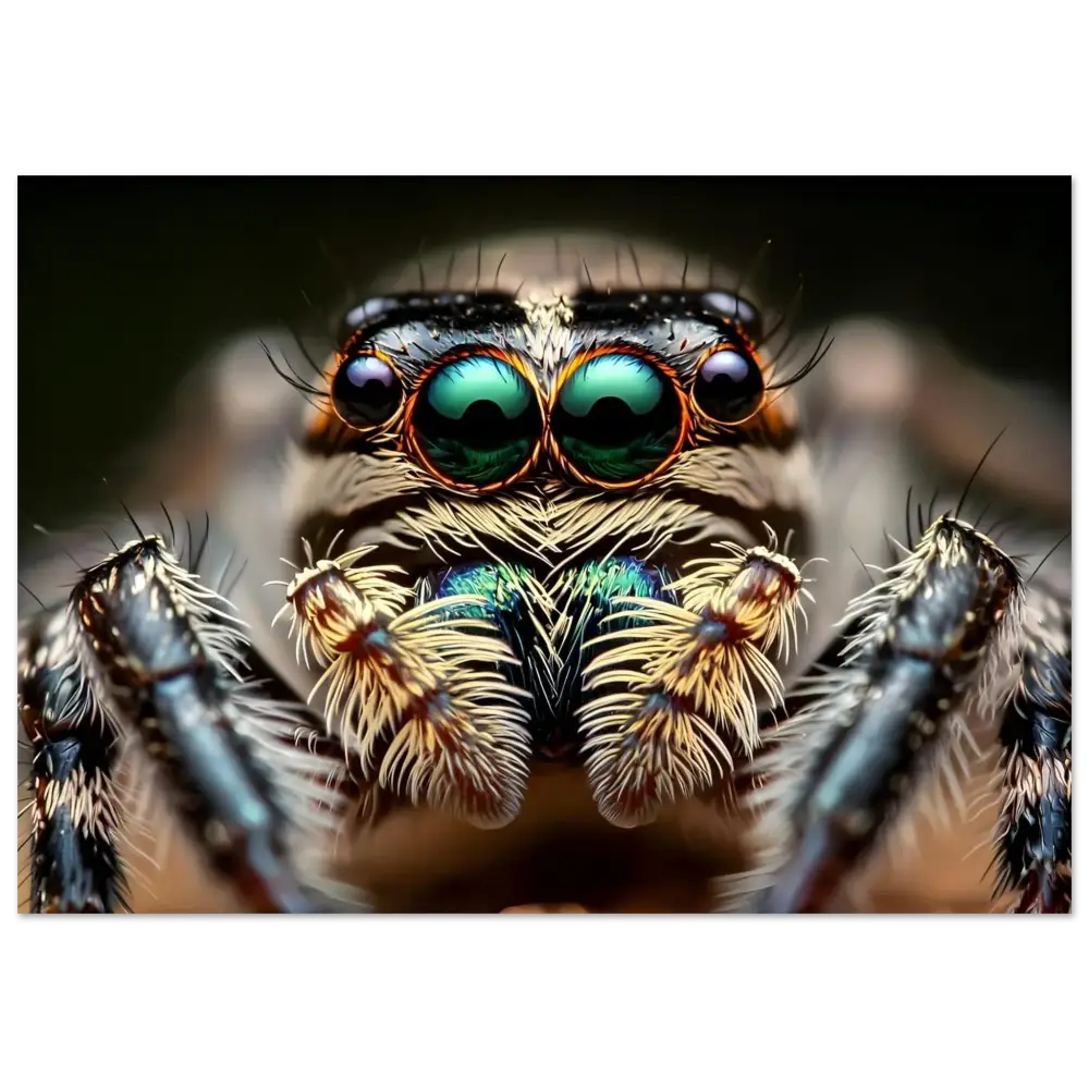Intense jumping spider face on Fine Art Poster Eight-Eyed Watcher PixiOnyx Nature Focus