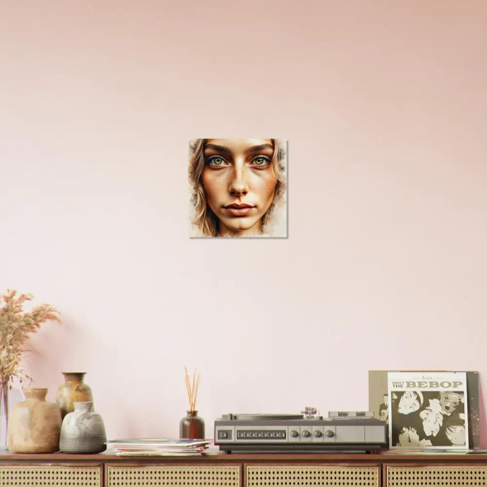 Fine Art Poster – Freckled Focus featuring a close-up portrait fuses digital with piercing stare captured