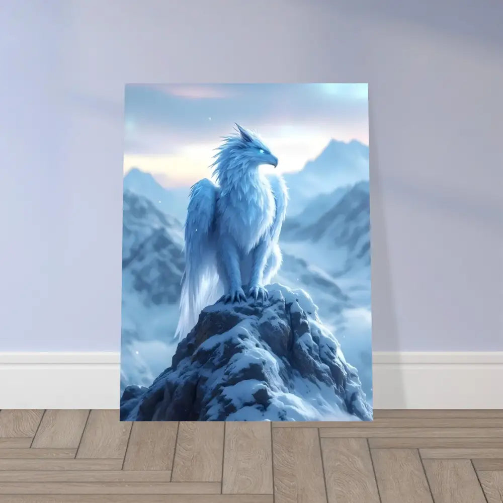 Framed snowy griffin artwork from PixiOnyx Dreamscape Display Fine Art Poster Frostpeak Gryphon