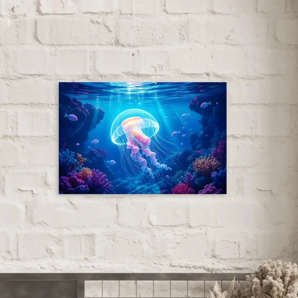 Underwater jellyfish art print for Fine Art Poster Glowing Wanderer Cosmic Drift PixiOnyx Ocean Reverie