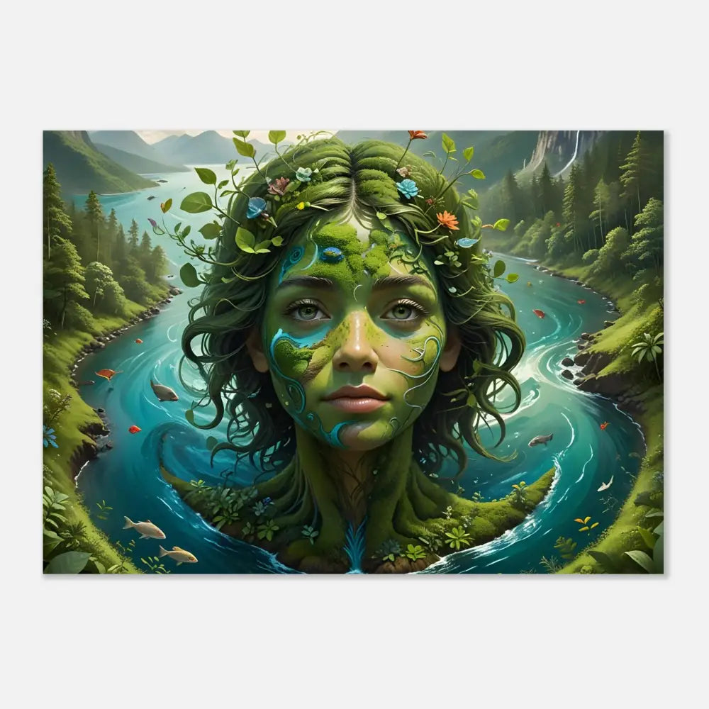 Nature goddess portrait with river and forest for Green Goddess Fine Art Poster PixiOnyx