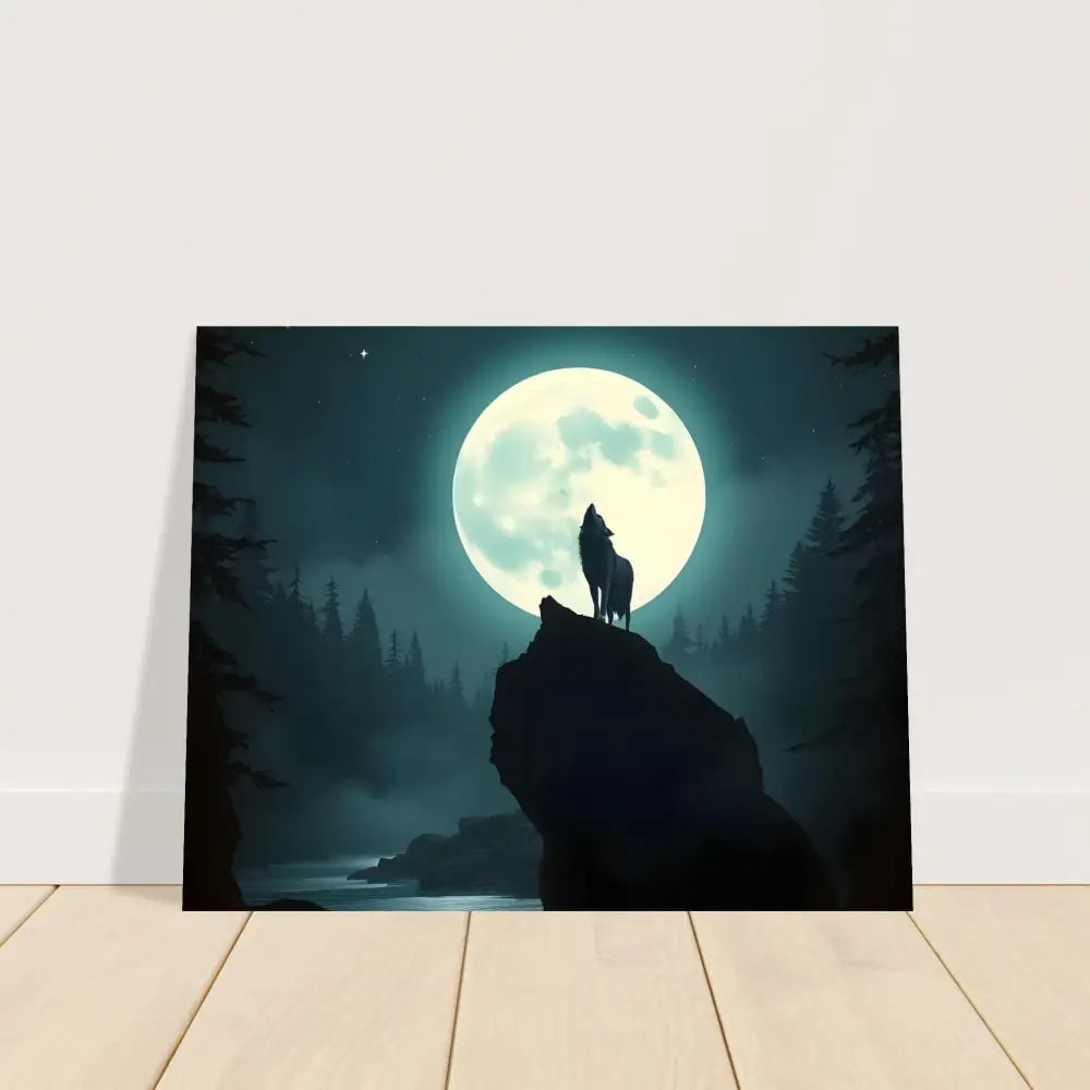 Wolf howling at the moon artwork on Fine Art Poster – Howling at the Moon by PixiOnyx Lunar Reverie