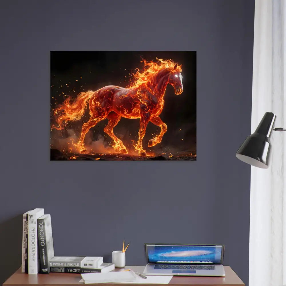 Fine art poster of Inferno Stallion captures fiery horse engulfed in flames