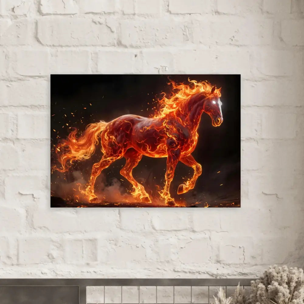 Fine art inferno stallion captures fiery horse with glowing eyes in PixiOnyx poster