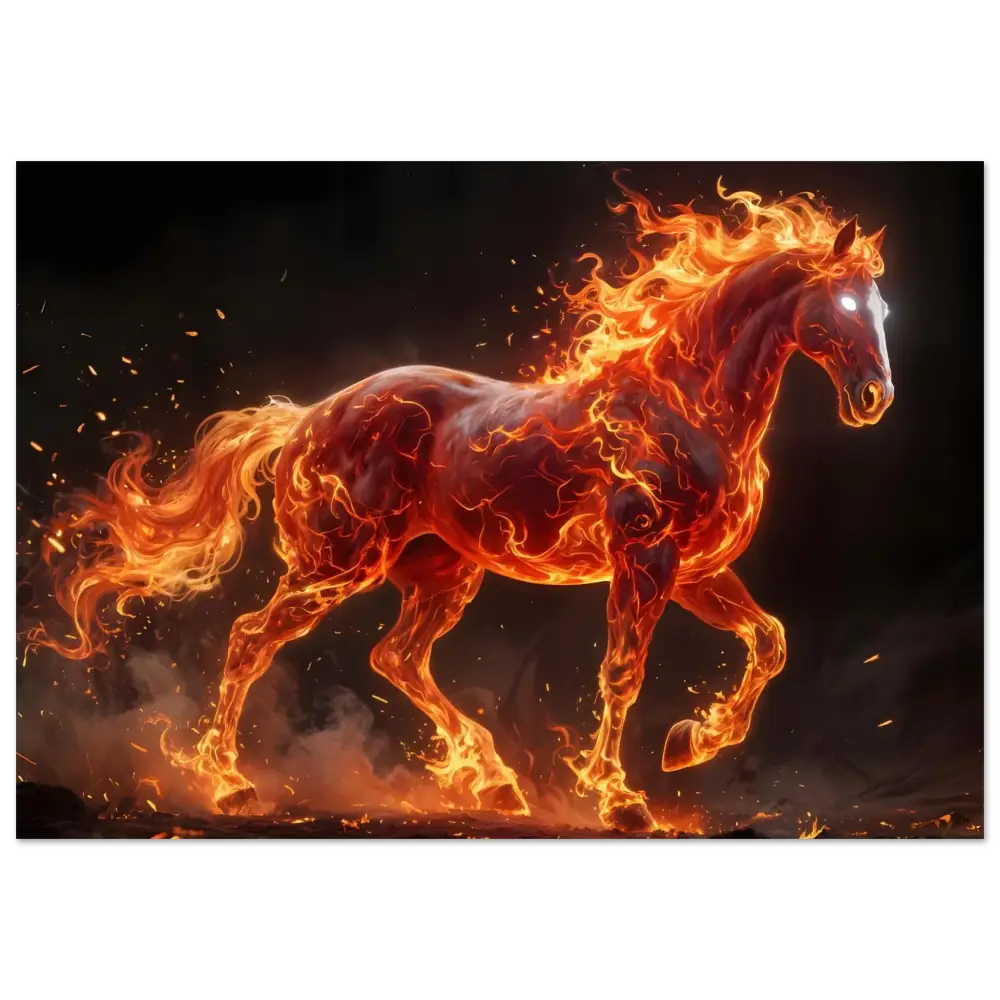 Fine art poster of Inferno Stallion with fiery glow and glowing eyes by PixiOnyx