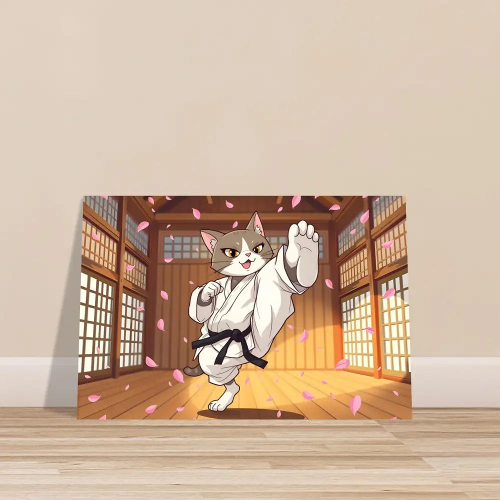 Cartoon cat in karate uniform on Fine Art Poster Karate Cat Cherry Blossom Showdown
