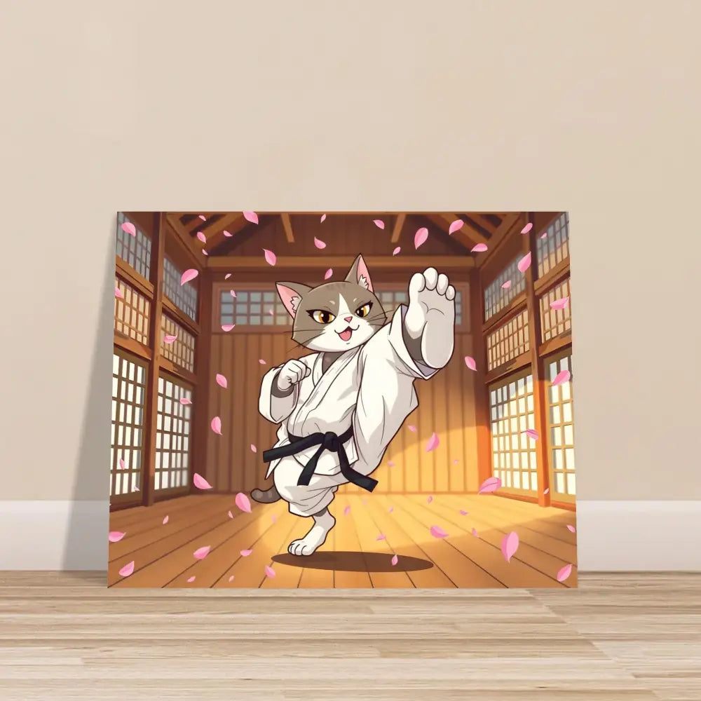 Karate Cat canvas print from PixiOnyx Whimsical Combat Fine Art Poster featuring Cherry Blossom Showdown