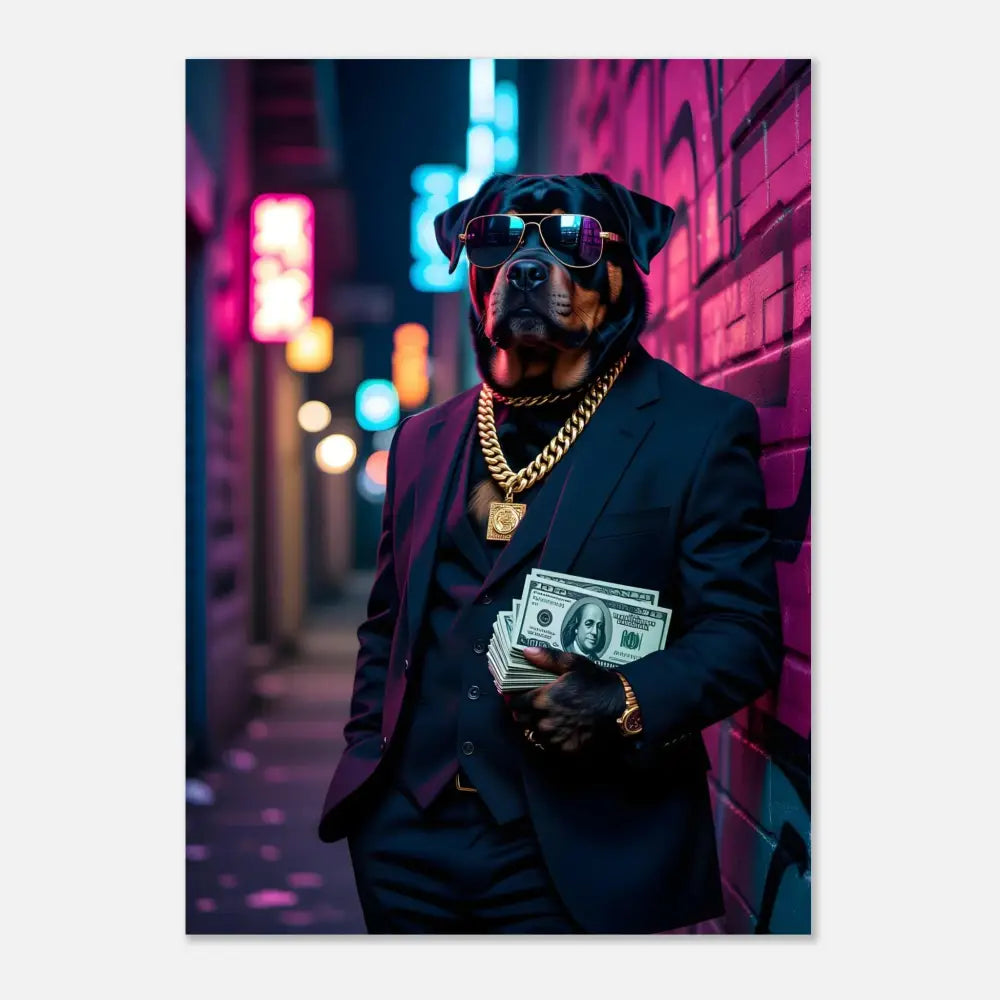 Rottweiler in a suit with money for PixiOnyx Urban Swagger Print product