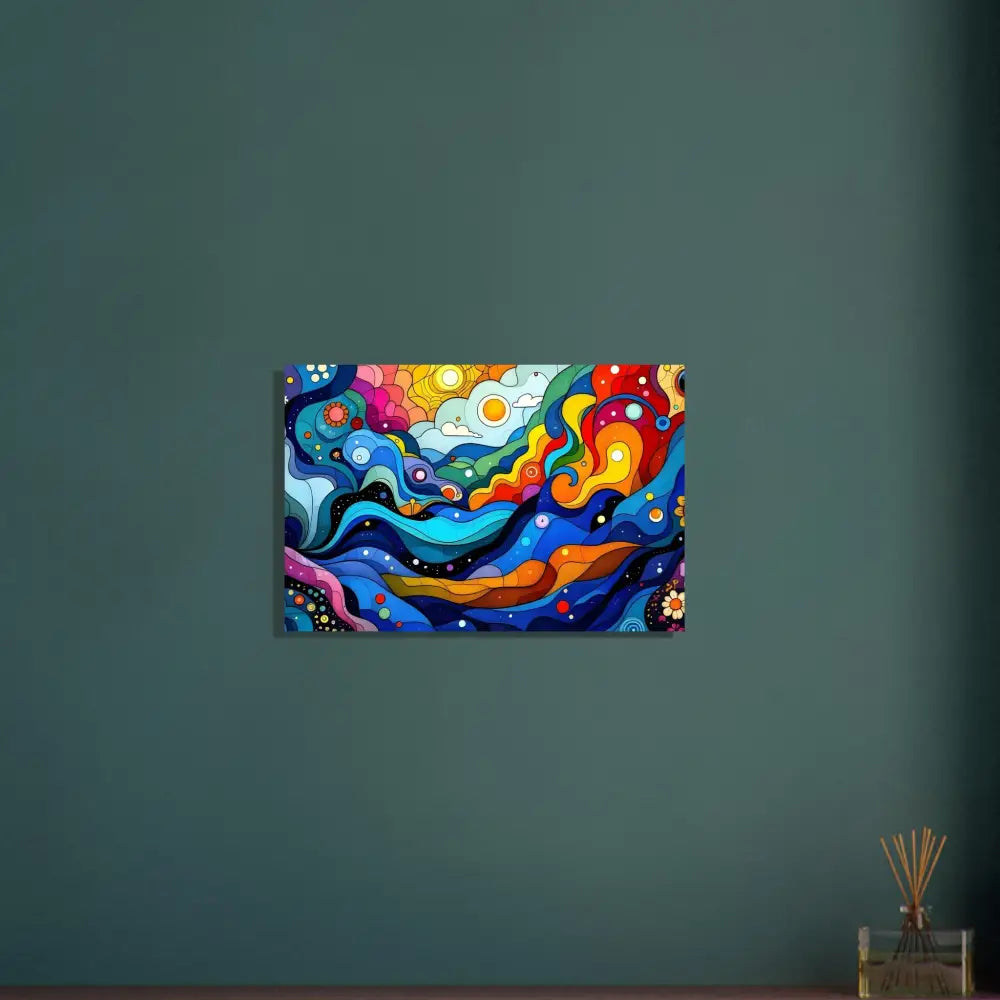 Colorful abstract painting displayed on Fine Art Poster Layered Spectrum PixiOnyx Stained Print