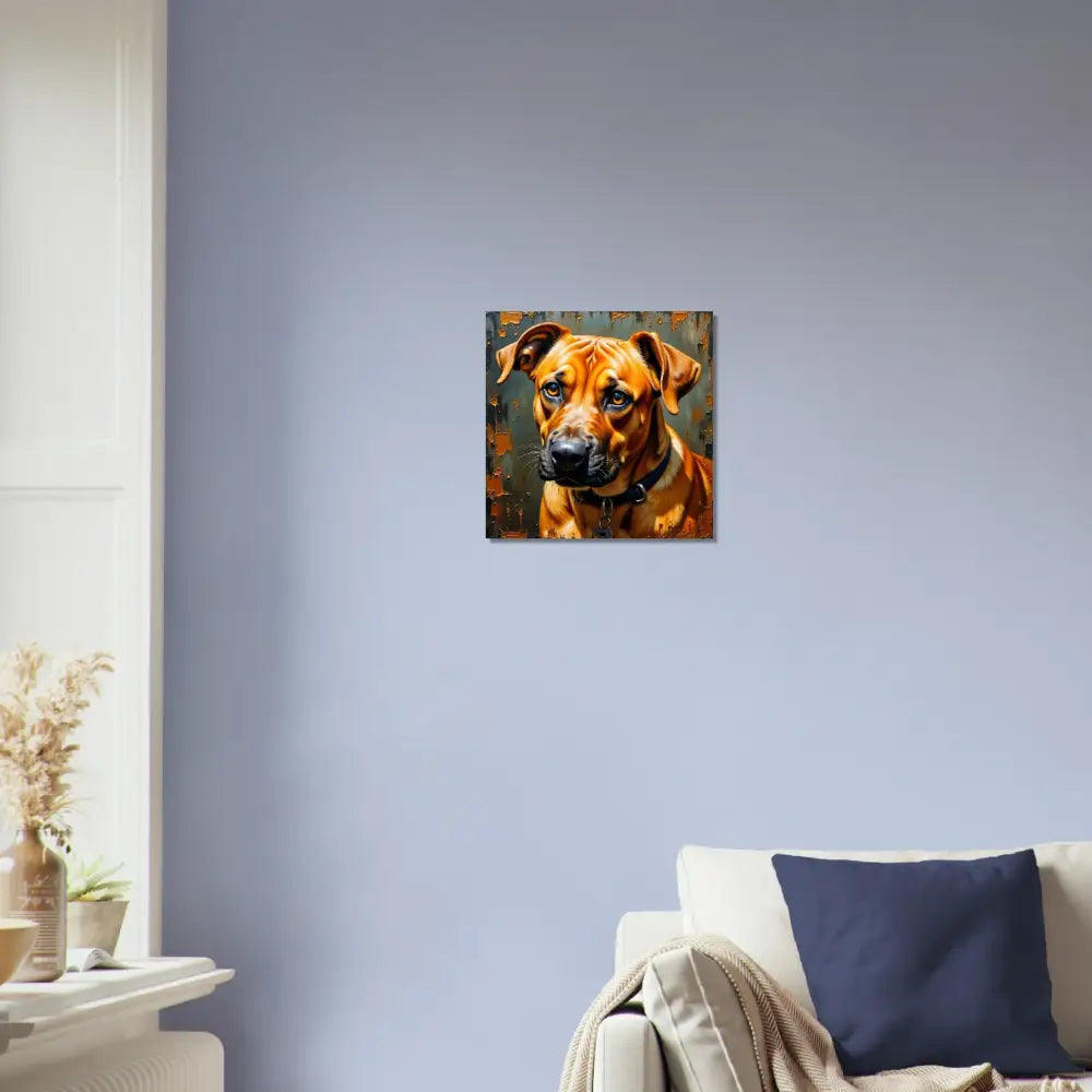 Fine art print of a brown dog with a black collar showcasing a soulful stare captured
