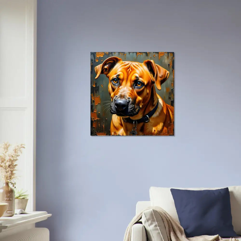 Fine art poster of a brown dog with a black collar showing a loyal companion’s gaze and soulful stare captured