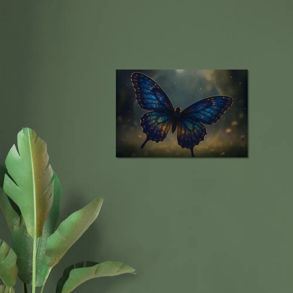Blue and gold butterfly artwork on the Fine Art Poster Luminara Ascend by PixiOnyx