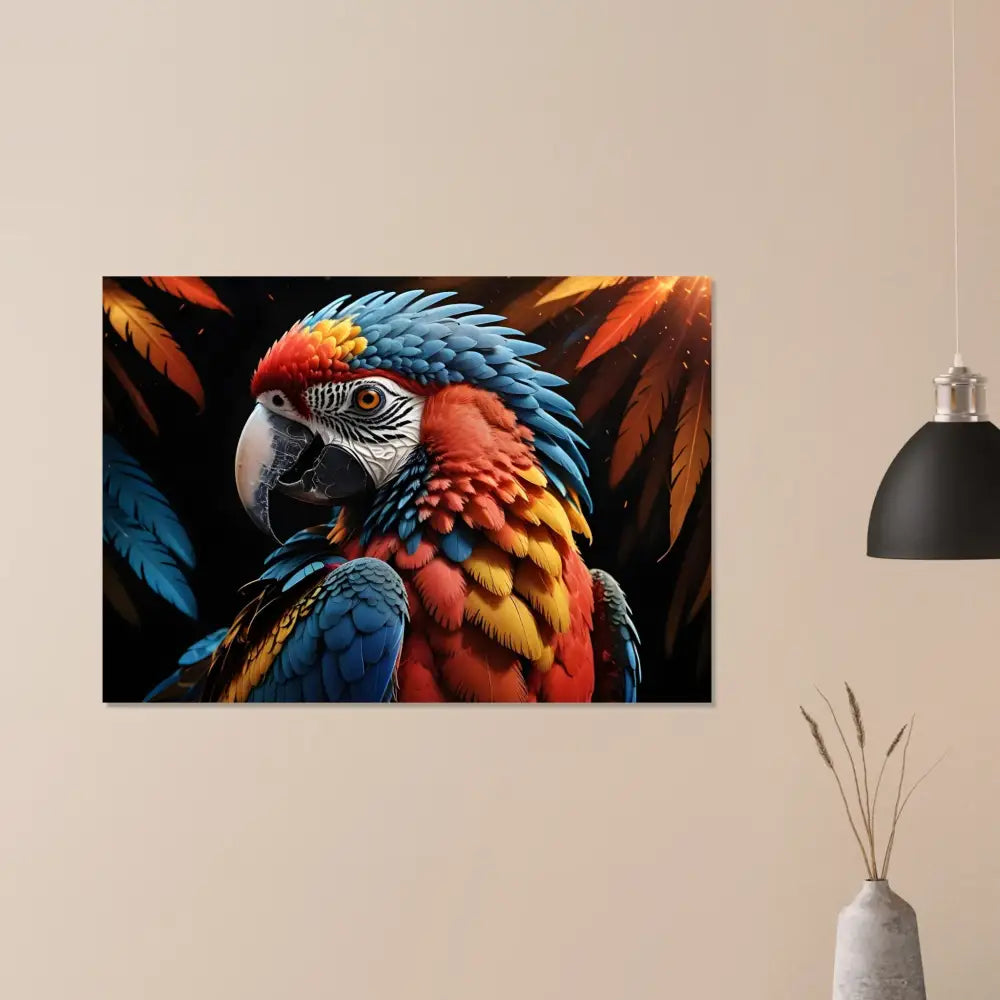 Colorful macaw art print from Fine Art Poster Macaw Ascendant by PixiOnyx Avian Reverie