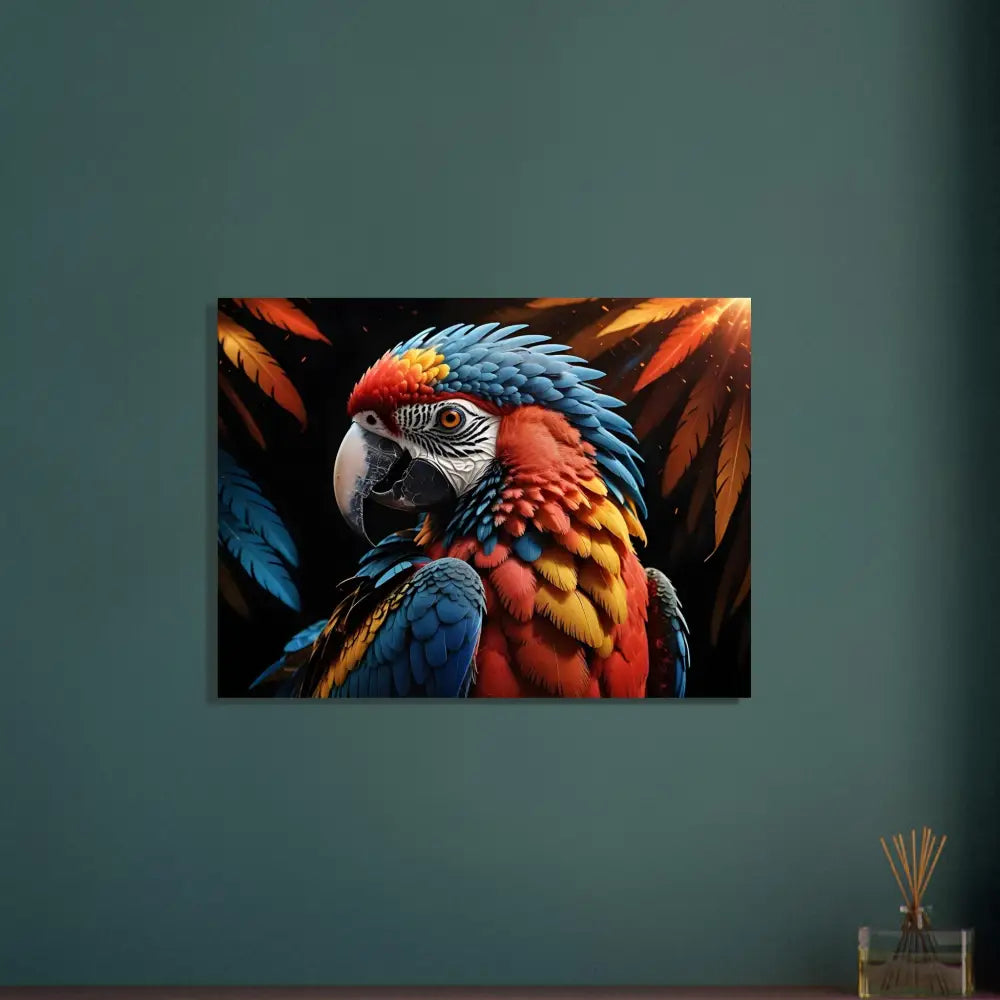 Colorful parrot art featured on Fine Art Poster Macaw Ascendant by PixiOnyx Avian Reverie
