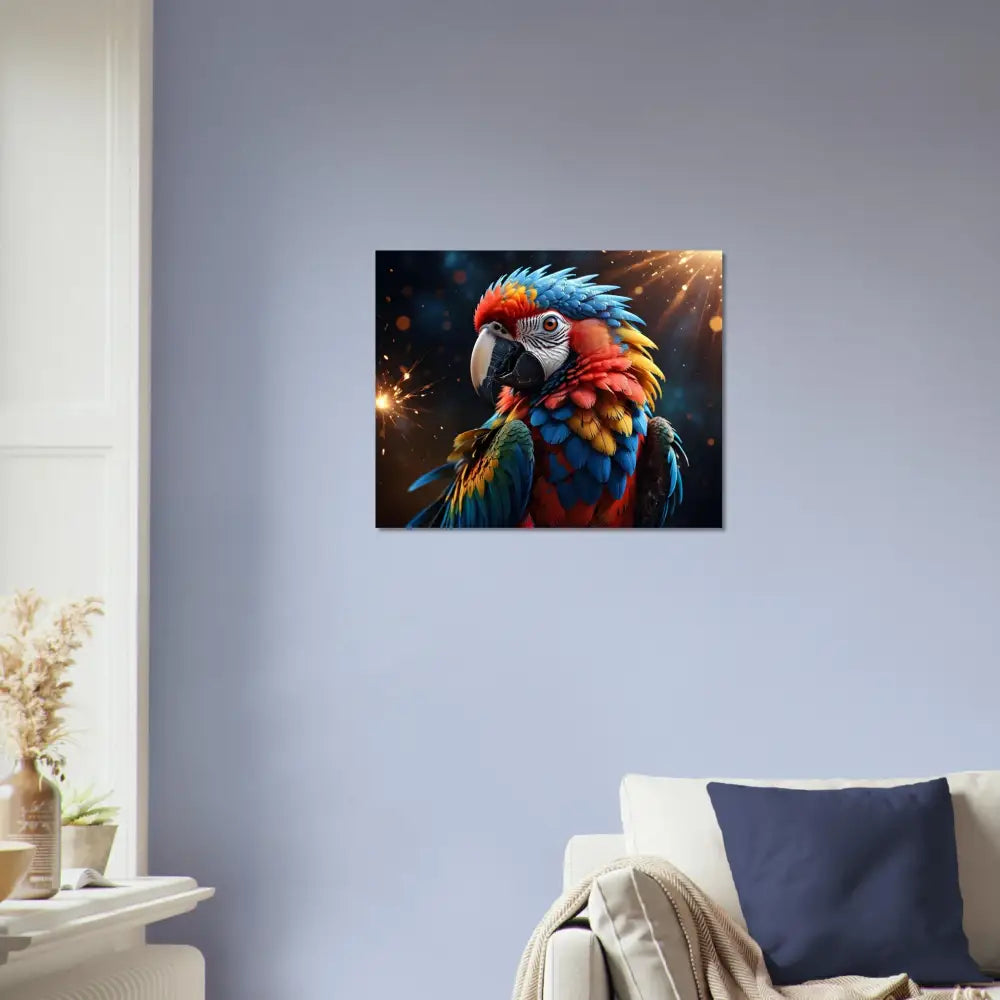 Colorful parrot art on fine art poster Macaw Firelight PixiOnyx Tropical Burst Nature