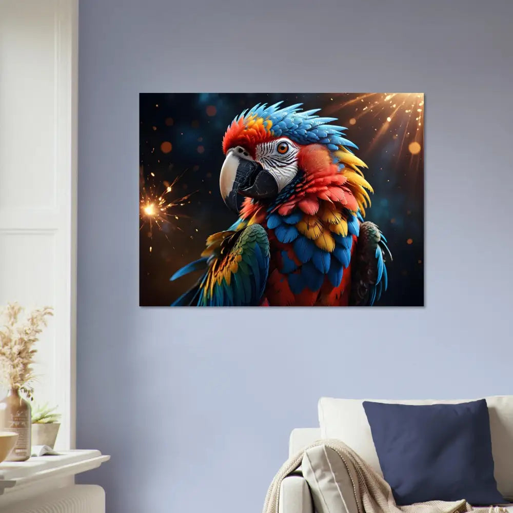 Colorful parrot wall art from Fine Art Poster Macaw Firelight PixiOnyx Tropical Burst
