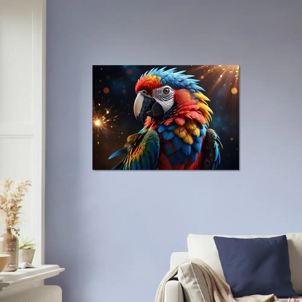 Colorful Parrot Art Print in Fine Art Poster Macaw Firelight by PixiOnyx Tropical Burst