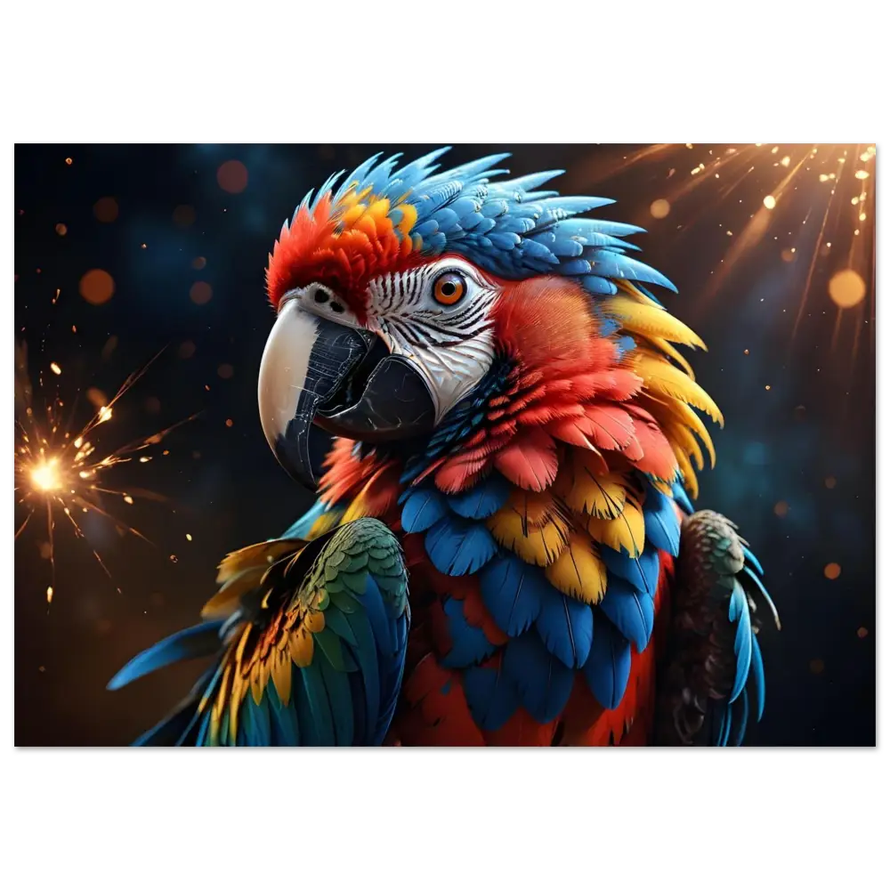 Colorful Macaw Parrot on Fine Art Poster Macaw Firelight PixiOnyx Tropical Burst
