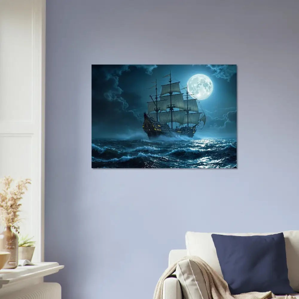 Moonlit sailing ship depicted on a nautical dreamscape pastel art poster