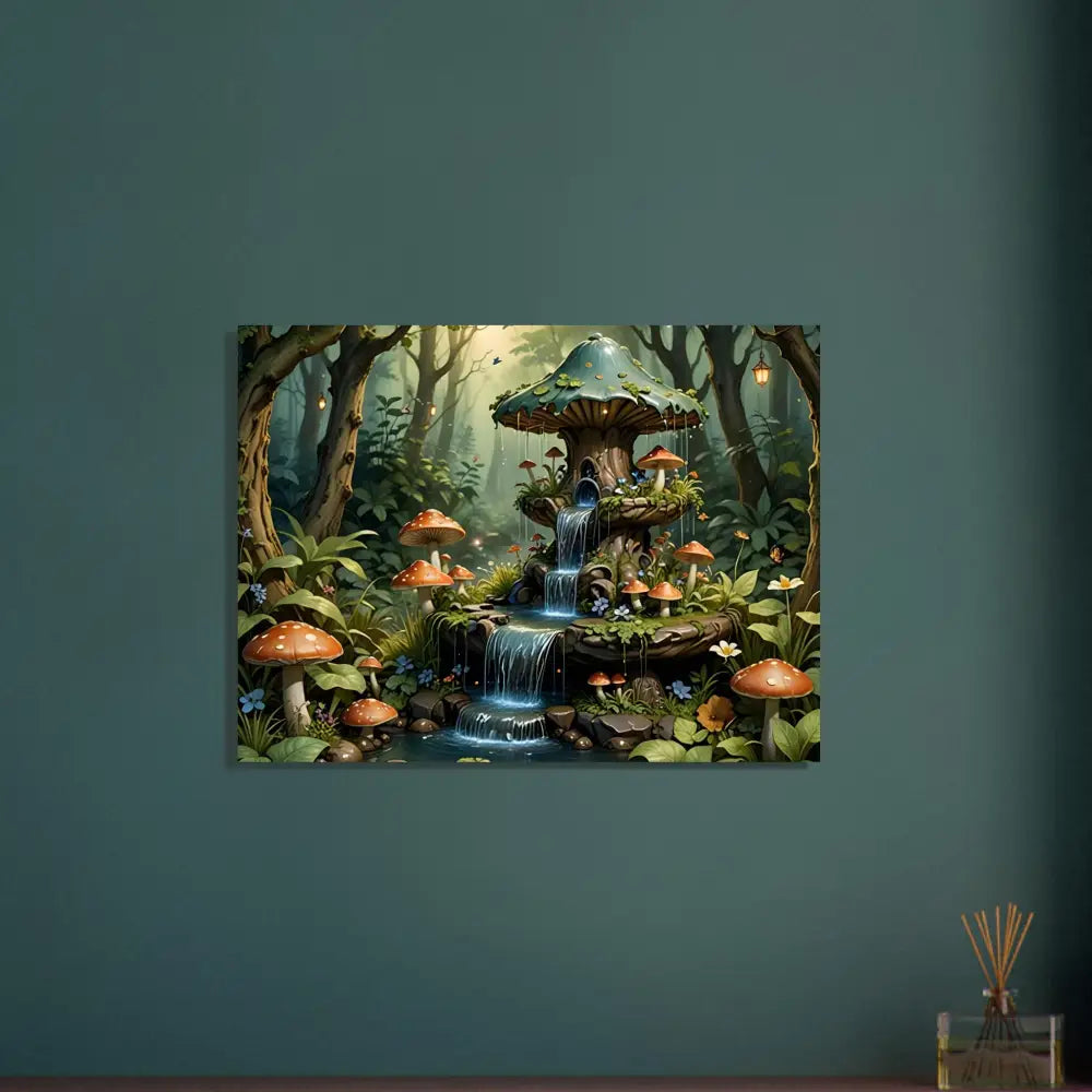 Enchanting mushroom fountain featured in PixiOnyx Forestcore Dreamprint poster