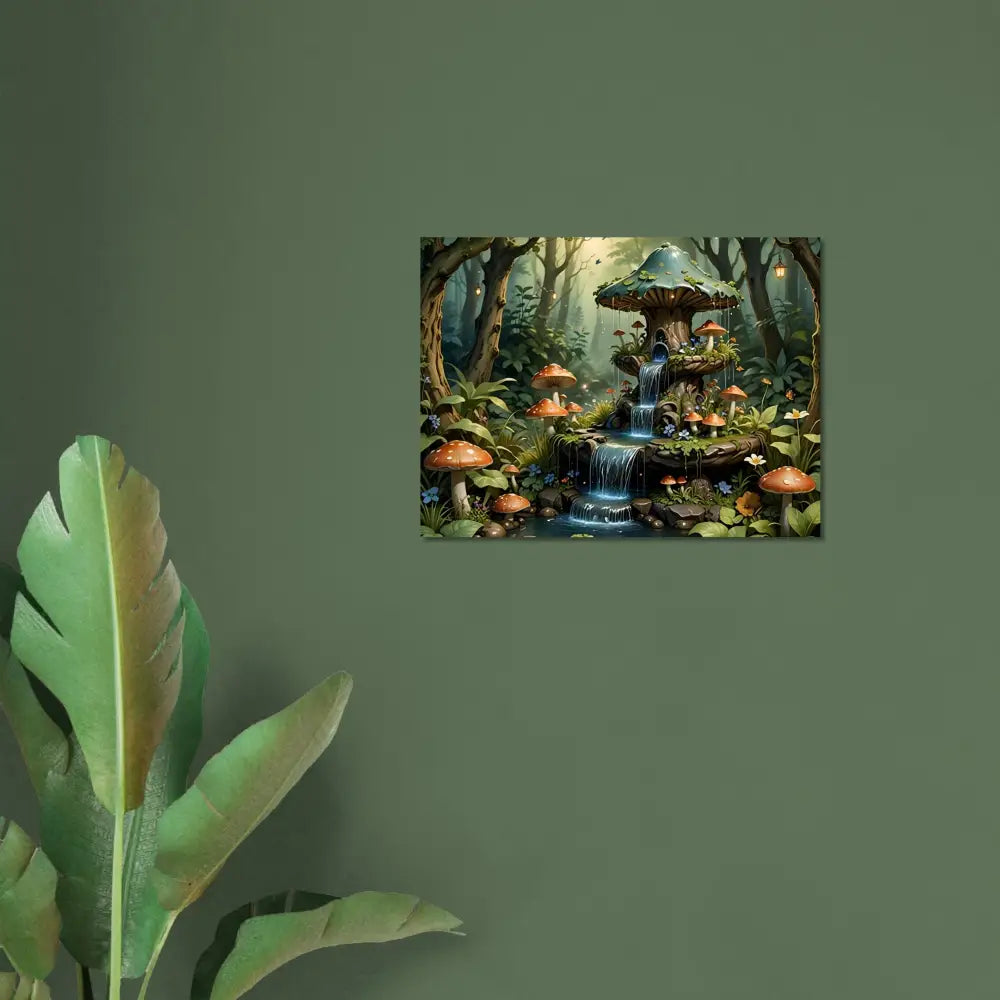 Enchanted mushroom waterfall scene from PixiOnyx Forestcore Dreamprint poster