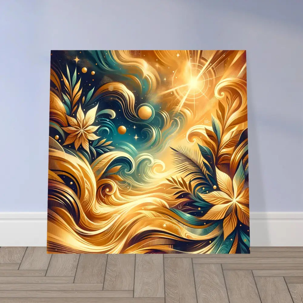 Golden floral abstract art for Fine Art Poster Nebula Bloom Cascade by PixiOnyx