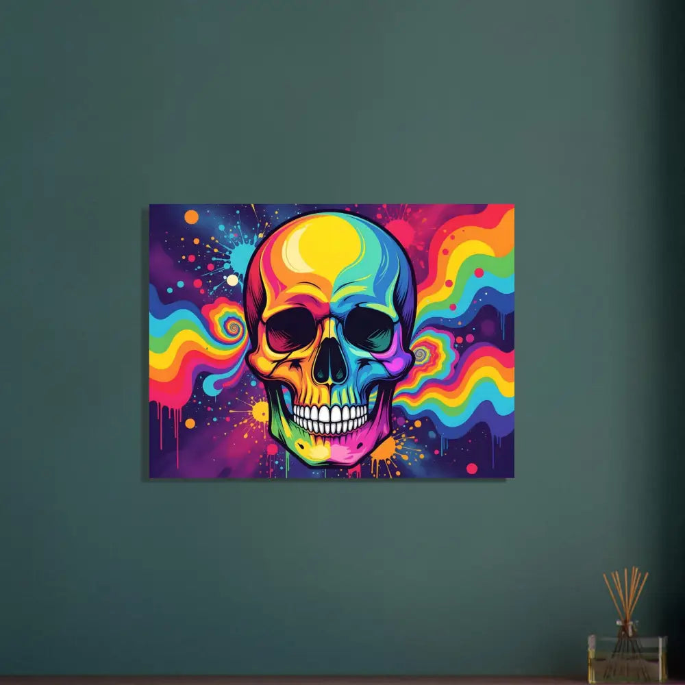 Colorful skull artwork on a Fine Art Poster Neon Psychedelic Skull PixiOnyx Abstract Vivid Display