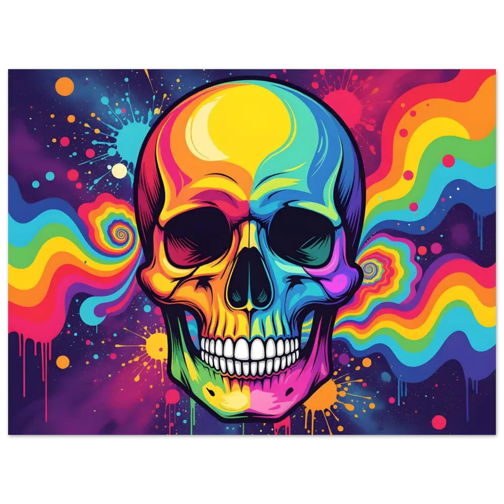 Colorful psychedelic skull poster for vibrant digital art decoration