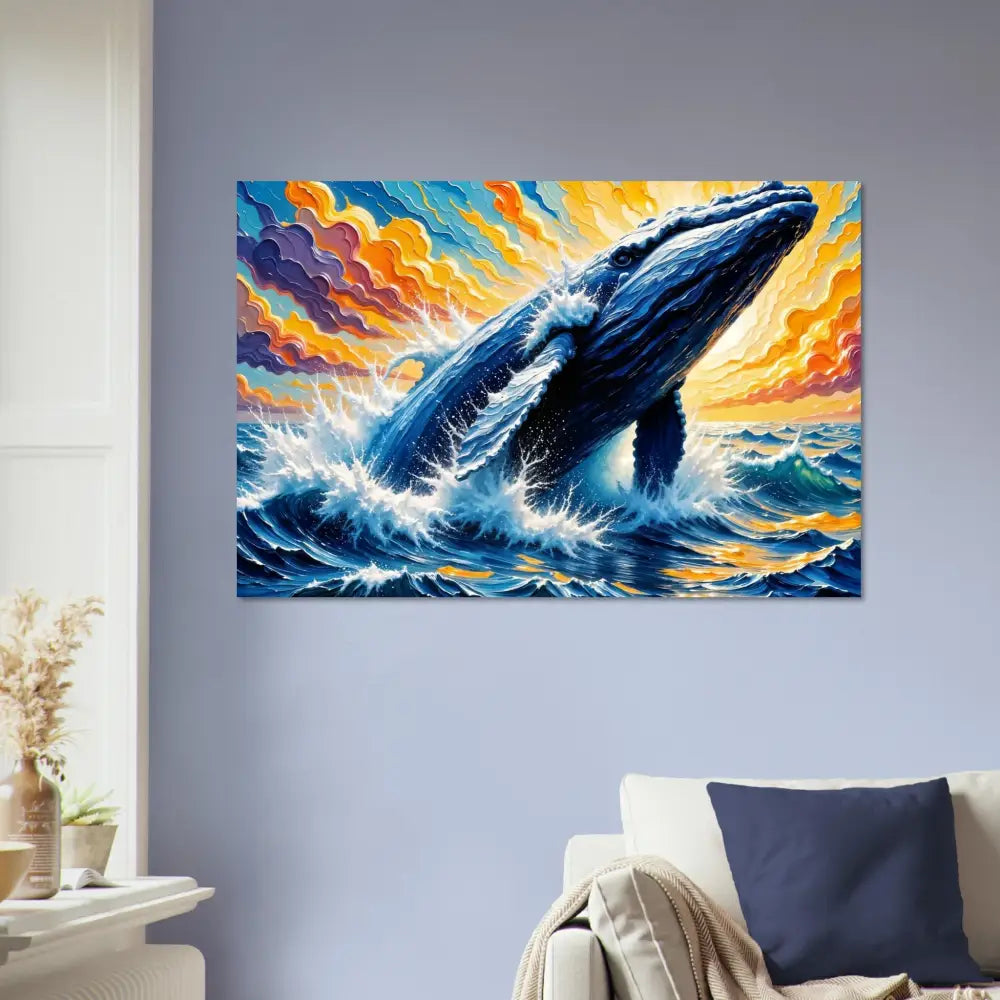 Fine art poster PixiOnyx Painterly Majesty featuring a whale breaching in stormy sea