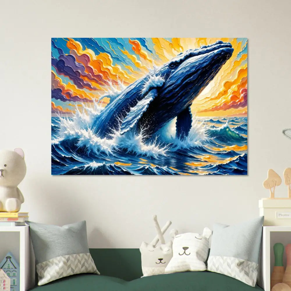 Vibrant fine art poster PixiOnyx Painterly Majesty featuring a blue whale’s raw majesty