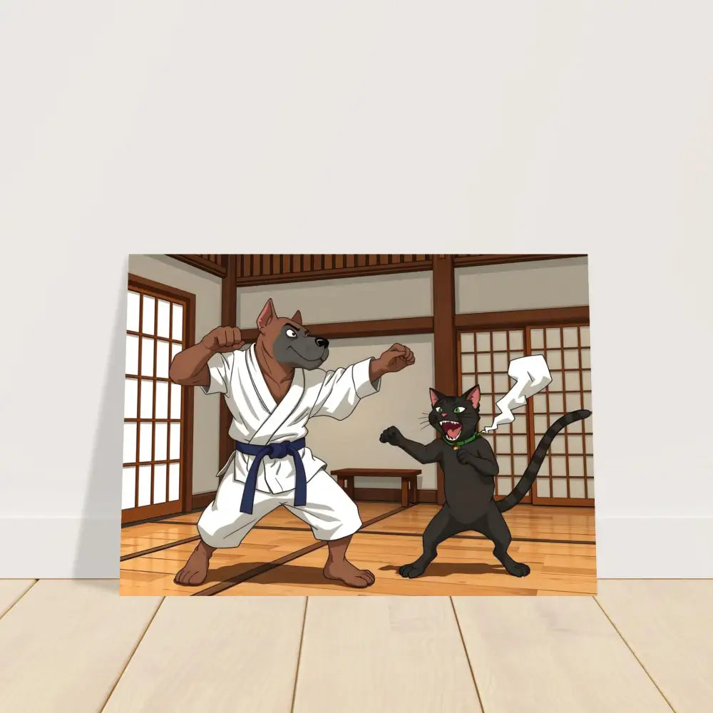 Cartoon karate dog and cat from PixiOnyx Martial Mayhem poster