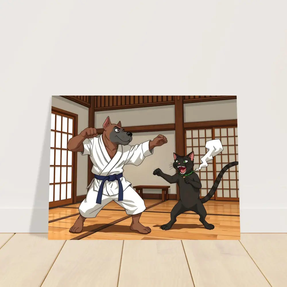 Cartoon Karate Dog and Cat from Paws of Fury Art Poster on PixiOnyx Martial Mayhem