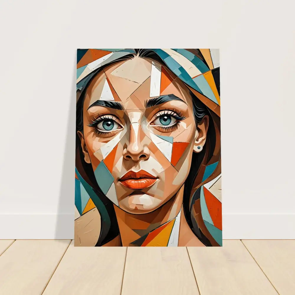 Geometric portrait of a woman displayed on PixiOnyx Fine Art Poster Product Name