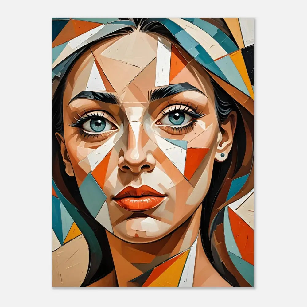Abstract geometric portrait of a woman displayed on PixiOnyx Fine Art Poster