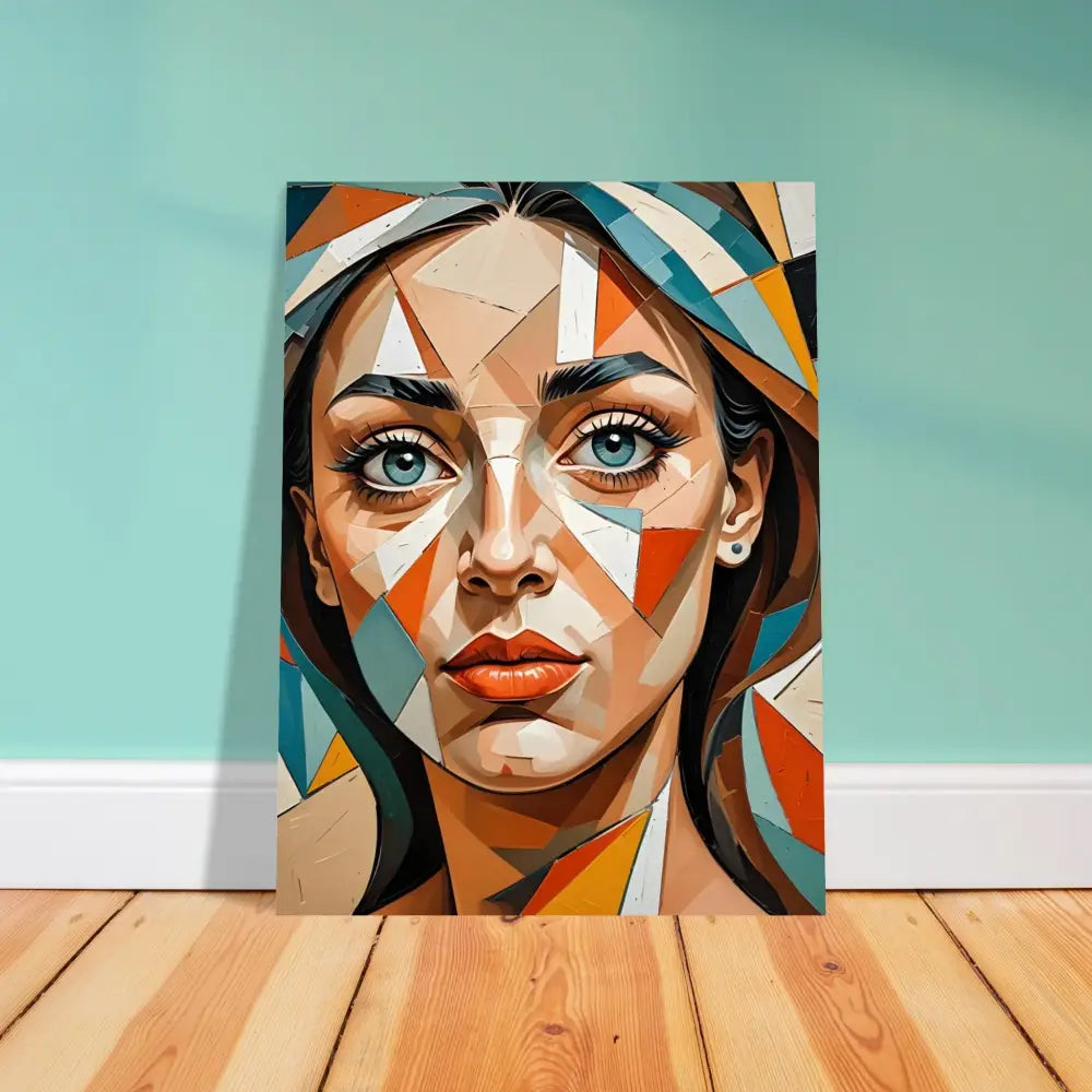 Geometric portrait painting displayed on PixiOnyx Fine Art Poster