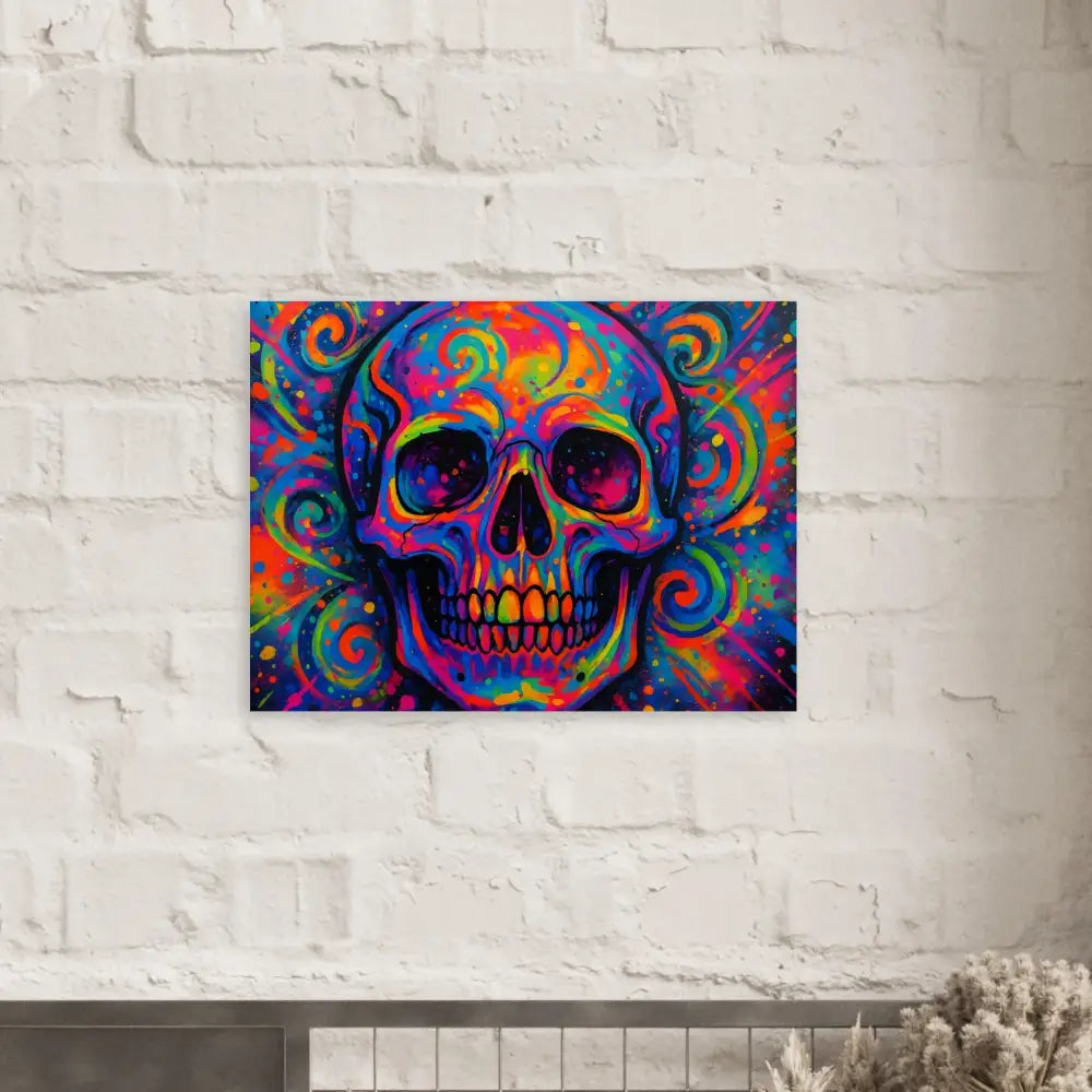 Colorful skull art poster from PixiOnyx Cosmic Display showcases psychedelic skull eruption artwork