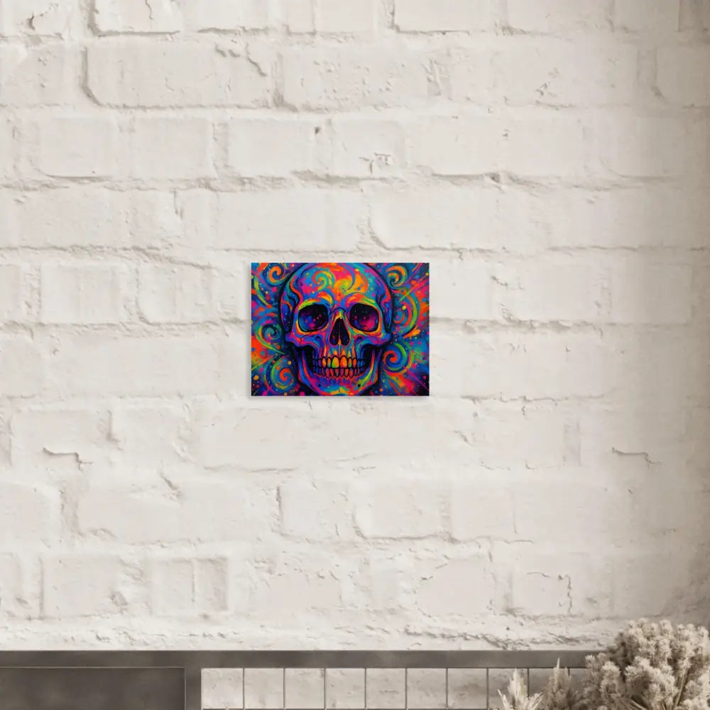 Colorful psychedelic skull art displayed on Fine Art Poster PixiOnyx Cosmic Display