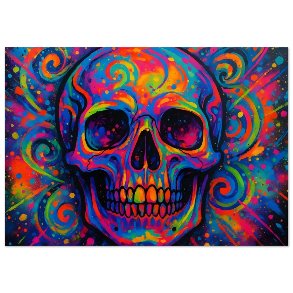 Colorful psychedelic skull artwork on Fine Art Poster Psychedelic Skull Eruption by PixiOnyx