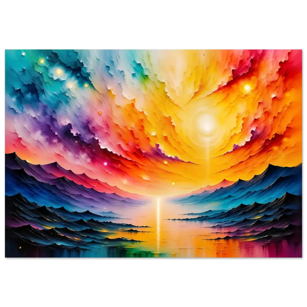 Ultra-vivid abstract landscape fine art poster of Radiant Horizon by PixiOnyx