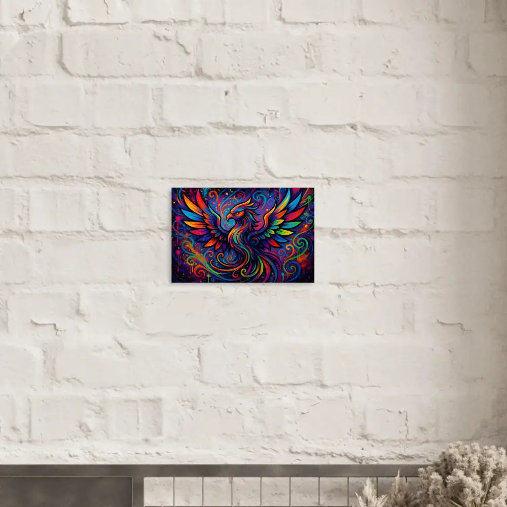 Colorful phoenix artwork on neon flame abstract graffiti poster for Rebirth in Neon Flame