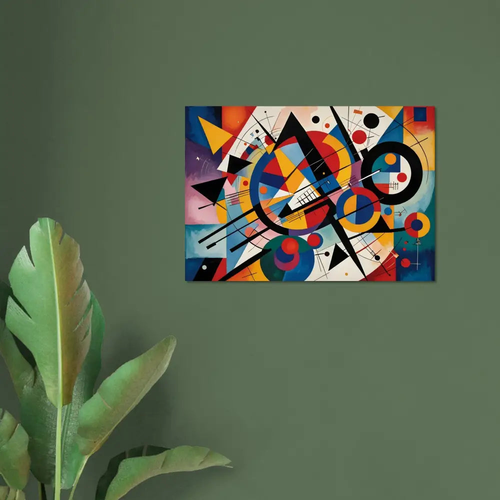 Abstract geometric painting in vibrant colors displayed in Fine Art Poster Rhythmic Geometry PixiOnyx