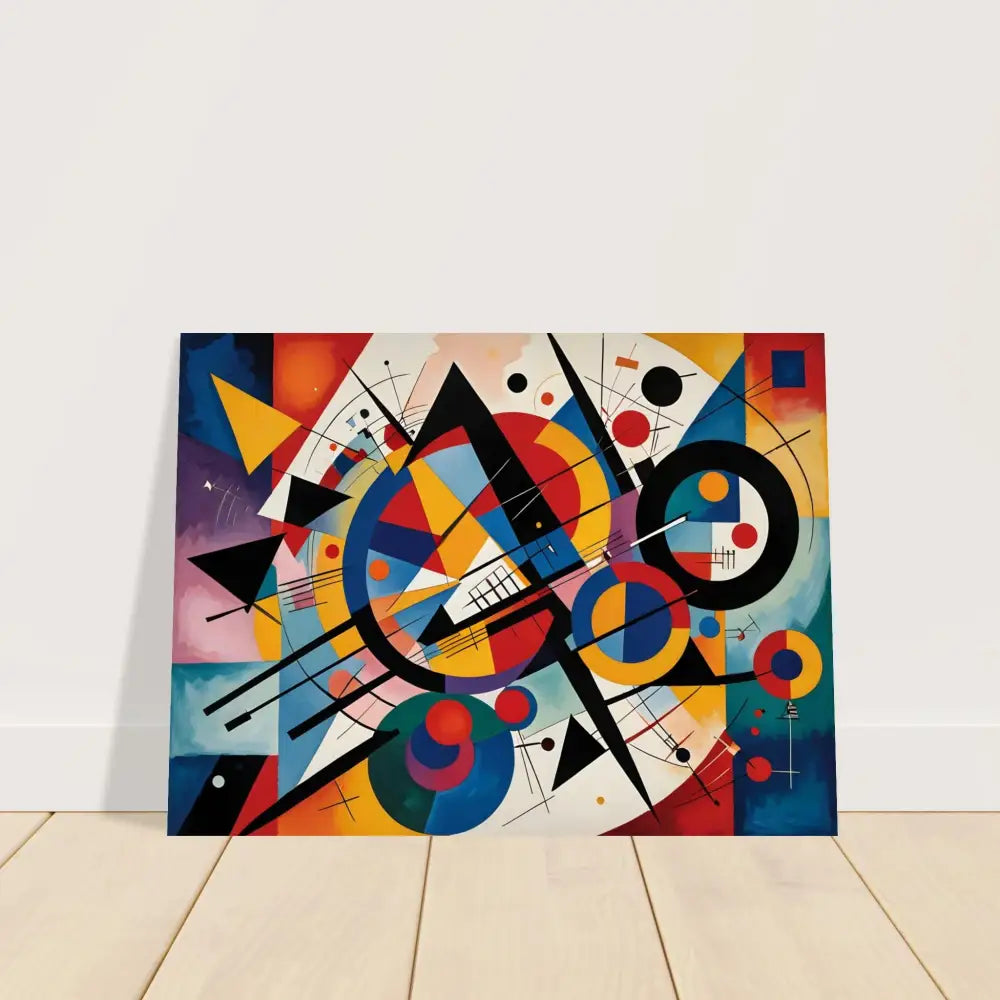 Abstract geometric painting displayed on Fine Art Poster Rhythmic Geometry by PixiOnyx