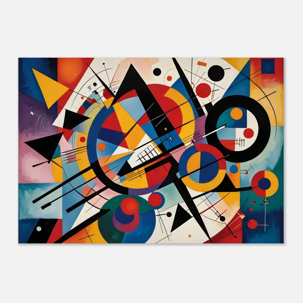 Abstract geometric painting on front of PixiOnyx Fine Art Poster Rhythmic Geometry