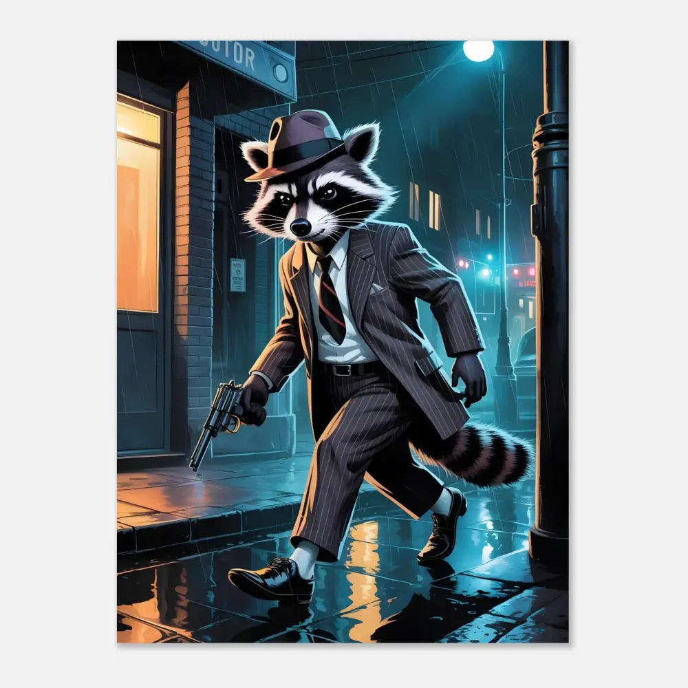 Anthropomorphic Raccoon Gangster Poster for Noir Alley Swagger Art Collection
