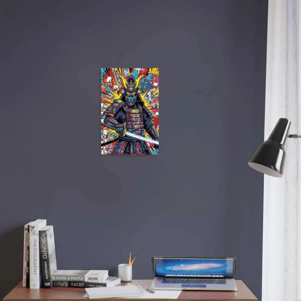 Colorful samurai splash wall art poster showcasing professional print durability FSC®