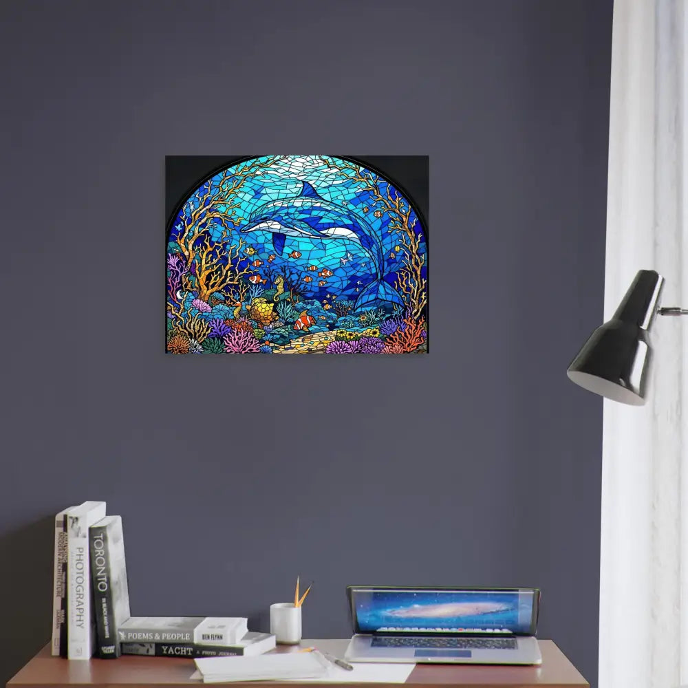 Dolphin stained glass artwork on Fine Art Poster Sea Cathedral PixiOnyx Oceanlight Relic