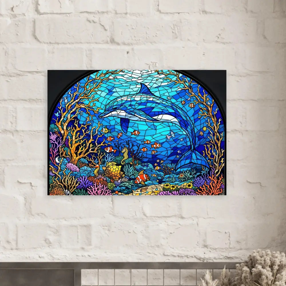 Dolphin stained glass artwork on the Fine Art Poster Sea Cathedral PixiOnyx Oceanlight Relic