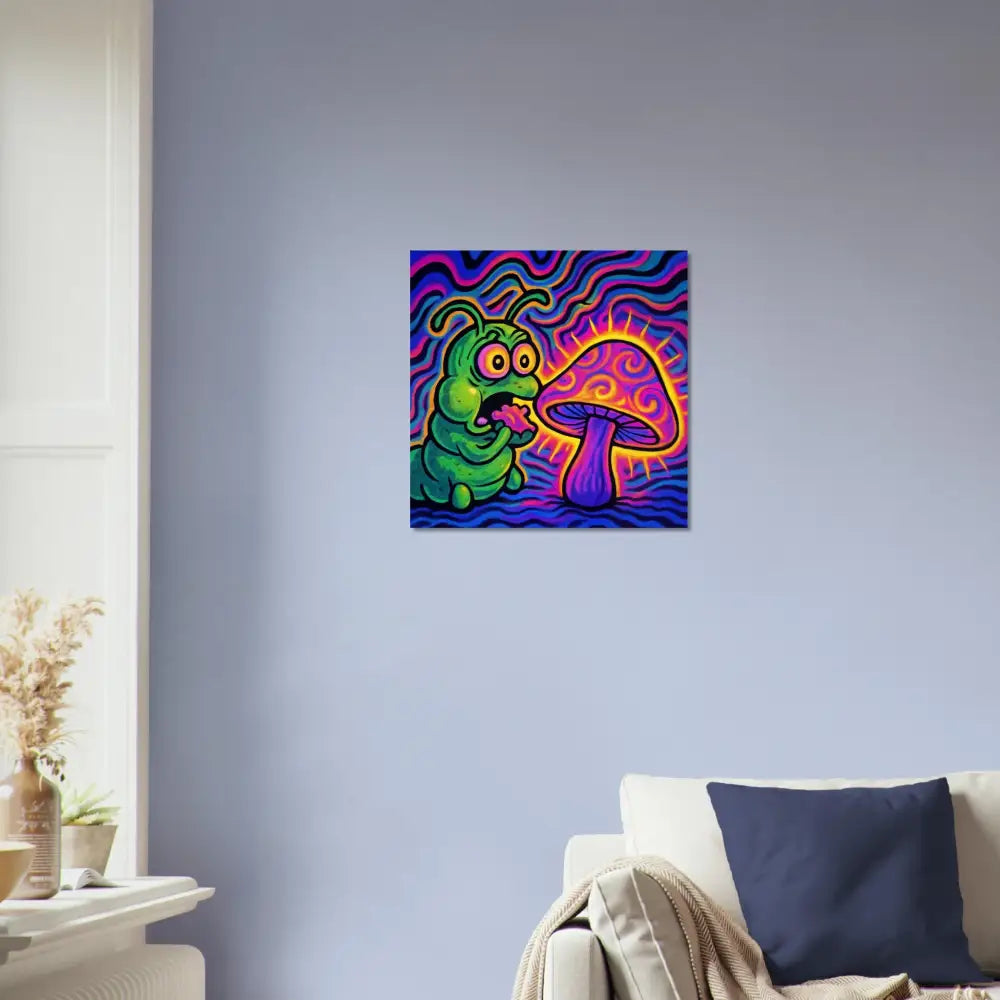 Psychedelic caterpillar and mushroom art on Fine Art Poster Shroomapillar Snack Attack PixiOnyx