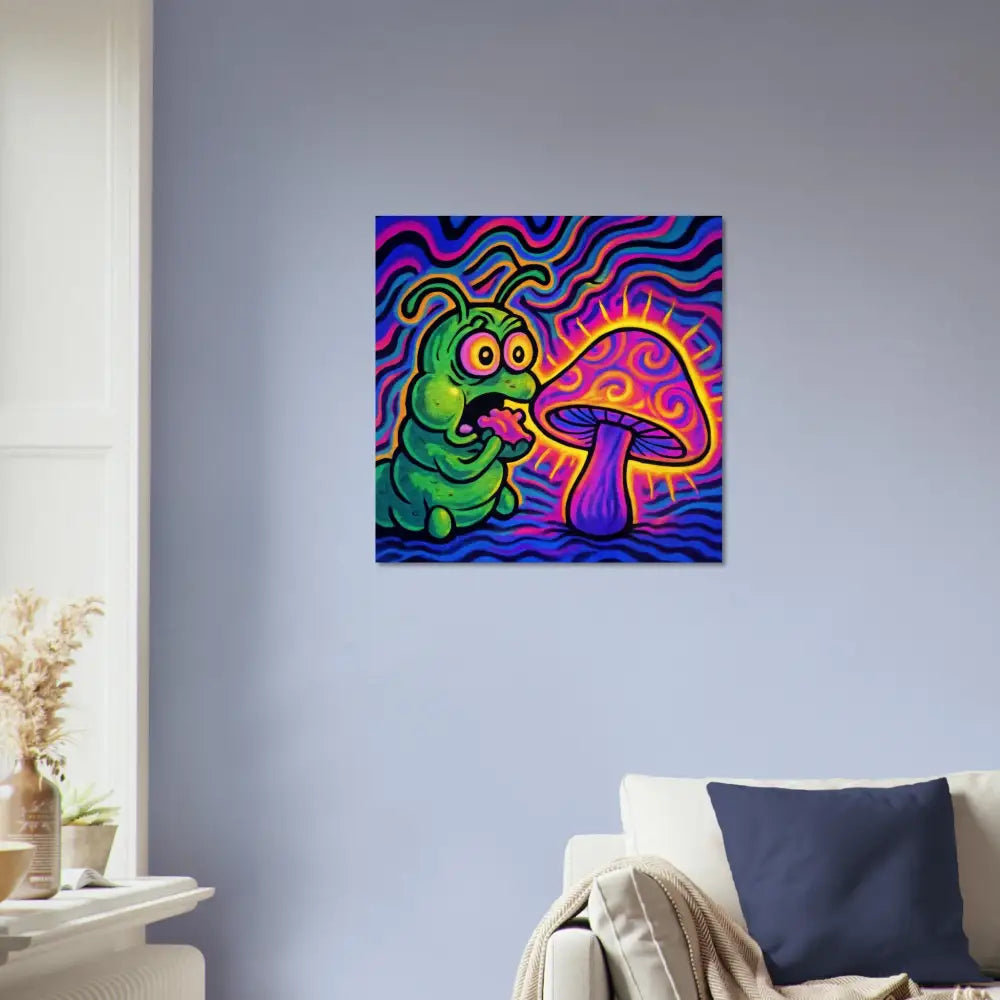 Psychedelic caterpillar and mushroom art on Fine Art Poster Shroomapillar Snack Attack PixiOnyx